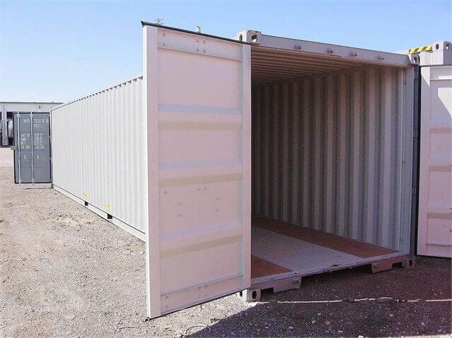 Shipping container for storage with swing open end doors