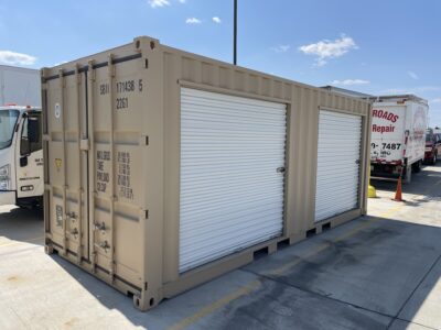 container upfitted with two roll-up doors